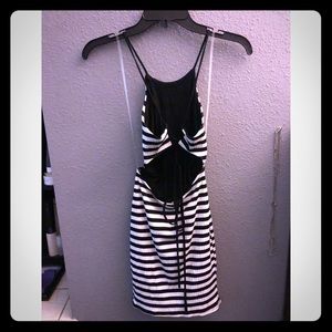 Black and white striped cut out dress